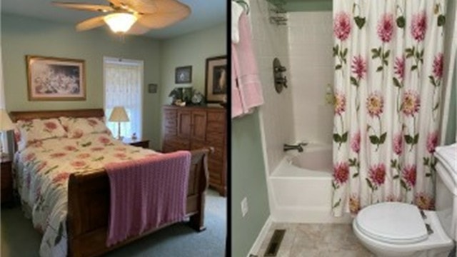 Oak Room — floral bedspread and private bath